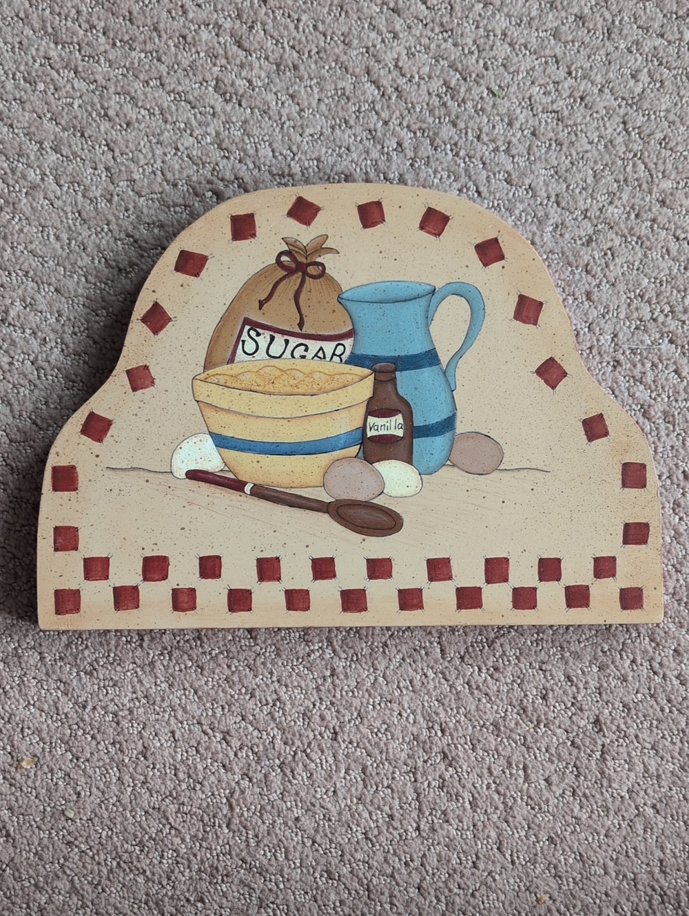 Vintage hand-painted country folk art wood wall plaque Hanging Kitchen Picture